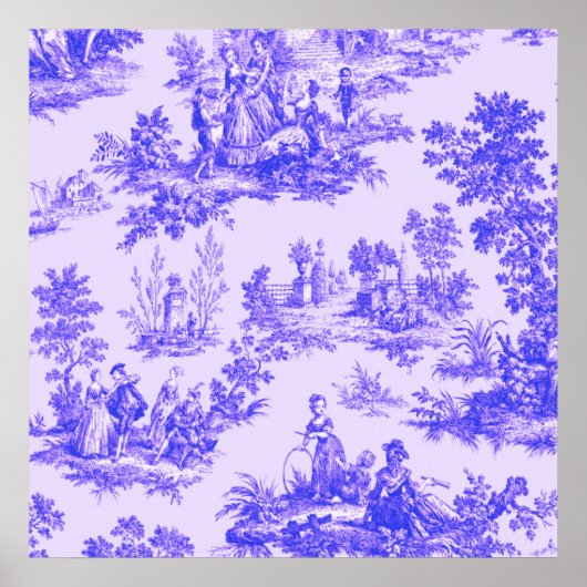 Französisch toile de jouy blau-weiß elegant poster (Vorne)