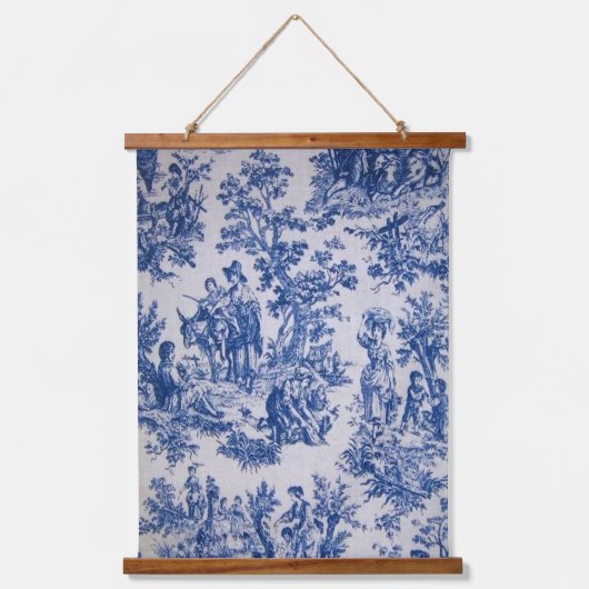 Französisch toile de jouy blau-weiß elegant wandteppich mit holzrahmen (Vorderseite)