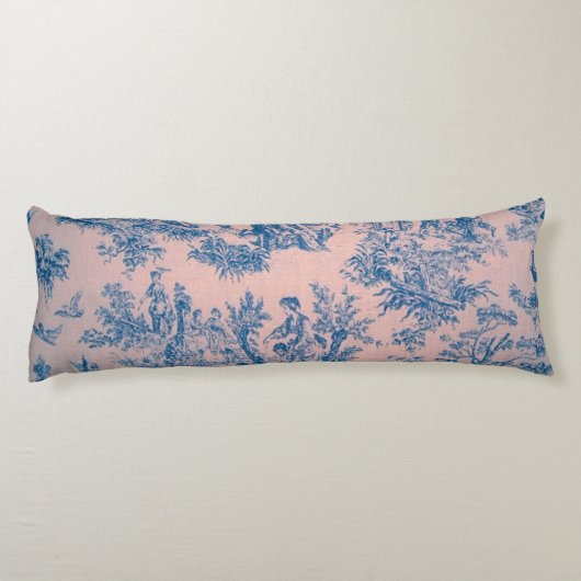 Französisch toile de jouy pink und blau elegant seitenschläferkissen (Rückseite)
