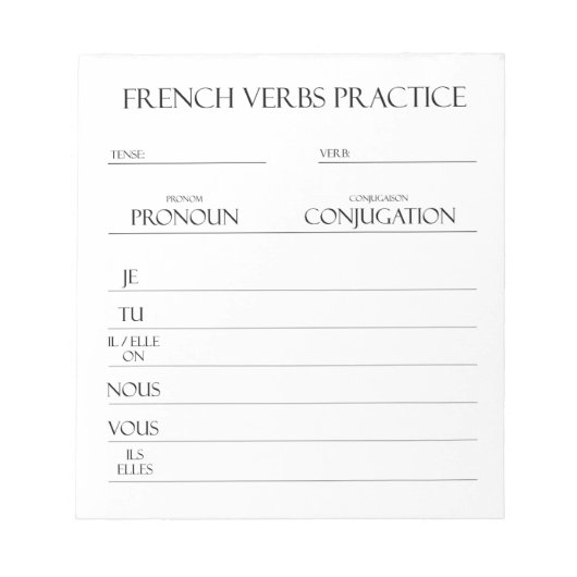 Französisch | Verbs Conjugation Practice Notizblock (Vorderseite)