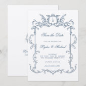 Französisch-Verziert-Barockmonogramm Save the Date (Vorne/Hinten)