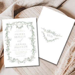 Französisch Viktorianisch Sage Green Wedding Monog Einladung