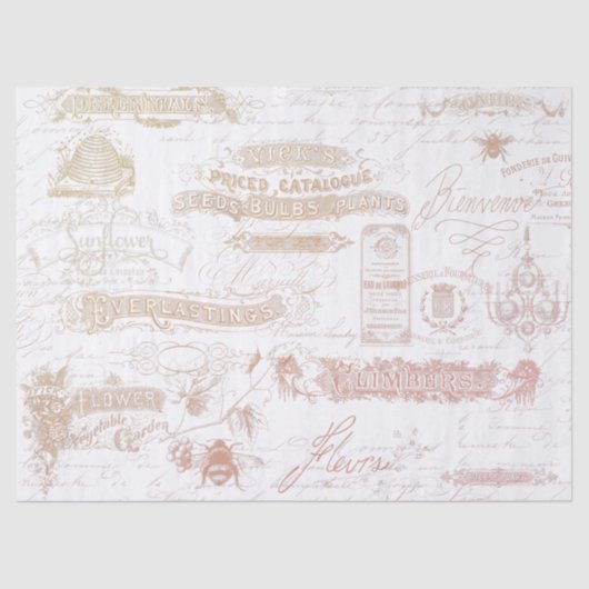 Französisch Vintages Drehbuch Ephemera Typografie Seidenpapier (Vorderseite)