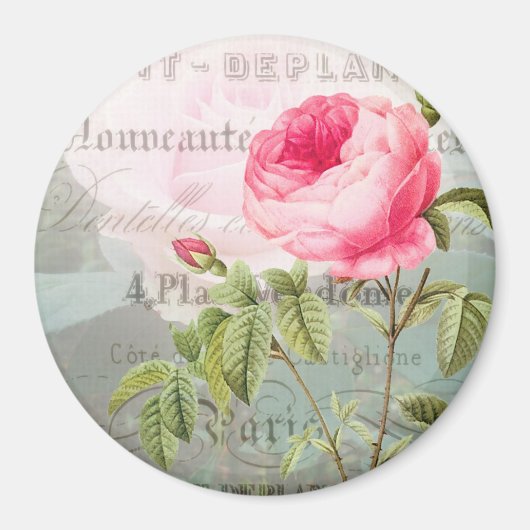 Französische Akzente Rose Runder Magnet (Vorne)