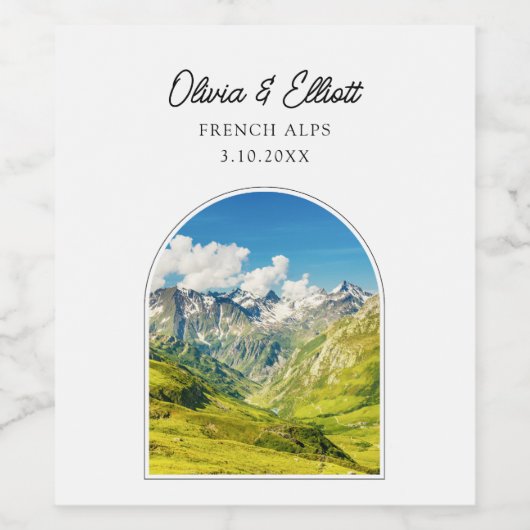 Französische Alpen Hochzeitwein Weinetikett (Einzelnes Label)