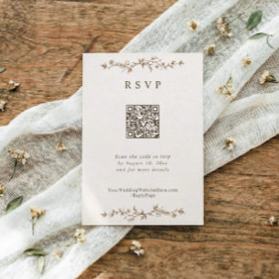 Französische Antike Florale Braune Hochzeit RSVP Karte