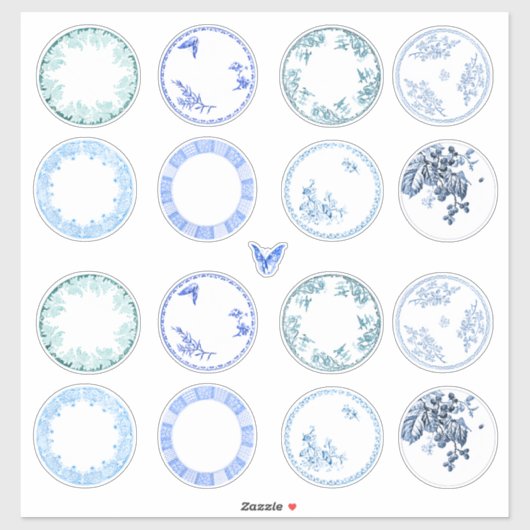 Französische Antike Teller | BLAUE Aufkleber (Blatt)