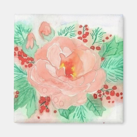 Französische Aquarell-Rose Magnet (Vorne)