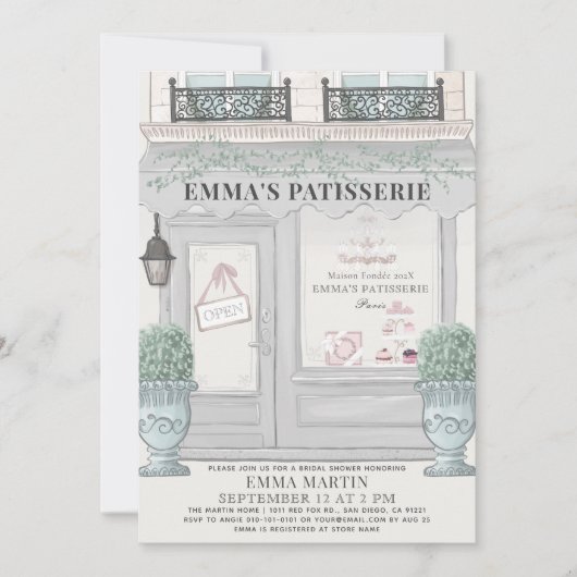 Französische Bäckerei Patisserie Paris Grau Brautp Einladung (Vorderseite)