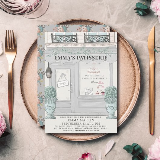 Französische Bäckerei Patisserie Paris Gray Baby D Einladung