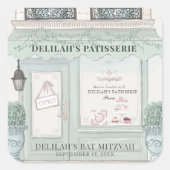 Französische Bäckerei Patisserie Paris Green Bat M Quadratischer Aufkleber (Vorderseite)