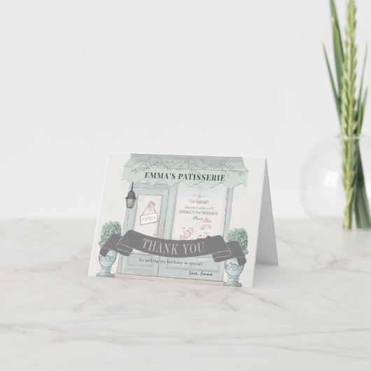 Französische Bäckerei Patisserie Paris Green Gebur Dankeskarte (Vorderseite)