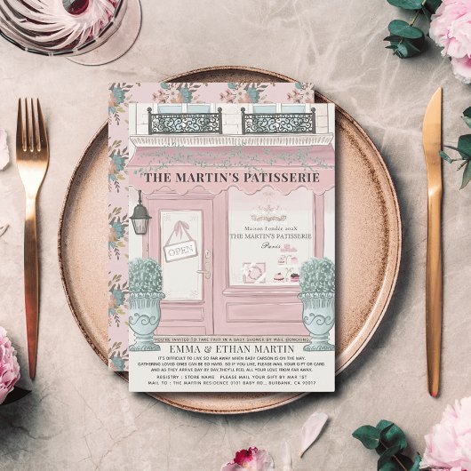 Französische Bäckerei Patisserie Pink Baby Dusche  Einladung