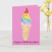 Französische Birthday Rainbow Gay Pride Ice Creme  Karte (Gelbe Blume)