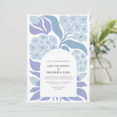 Französische Blaue Abstrakte Florale Moderne Frühl Einladung (Stehend Vorderseite)