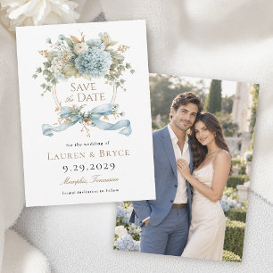 Französische blaue Blumenhochzeit Save the Date Fo