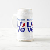 Französische Blaue LIEBE Herzenflagge Personalisie Bierglas (Vorderseite Links)