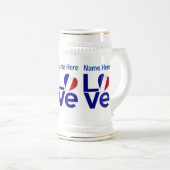Französische Blaue LIEBE Herzenflagge Personalisie Bierglas (VorderseiteRechts)