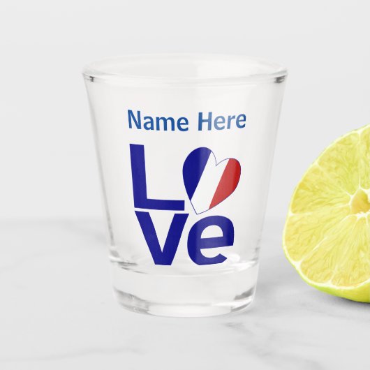 Französische Blaue LIEBE Herzenflagge Personalisie Schnapsglas (Vorderseite)