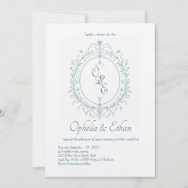 Französische Blaue Monogram Viktorianische Wappen  Einladung