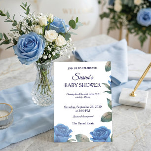 Französische Blaue Rosen Fine Art Jungen-Baby-Part Einladung