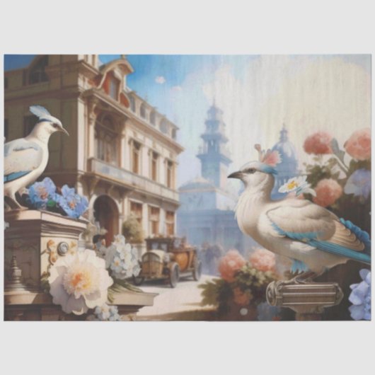 Französische Blaue Vögel Seidenpapier (Vorderseite)