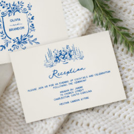 Französische Blaue Whimsical-Hochzeitsempfang Begleitkarte