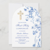 Französische Blaue Wildblumen Arch Erste Kommune Einladung (Vorderseite)