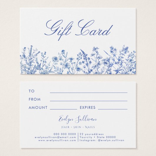 Französische blaue Wildblumen Geschenkkarte (Vorne & Hinten)
