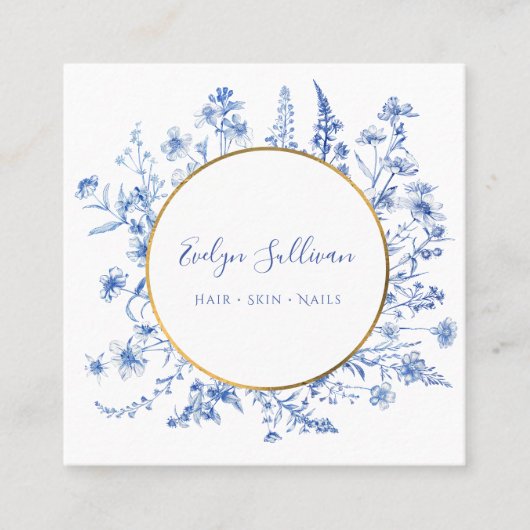 Französische blaue Wildblumen Goldkreis-Visitenkar Quadratische Visitenkarte (Vorderseite)