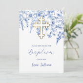 Französische Blaue Wildblumen Taufe Einladung (Stehend Vorderseite)