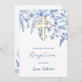 Französische Blaue Wildblumen Taufe Einladung (Vorne/Hinten)