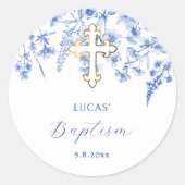 Französische Blaue Wildblumen Taufe Sticker (Vorderseite)