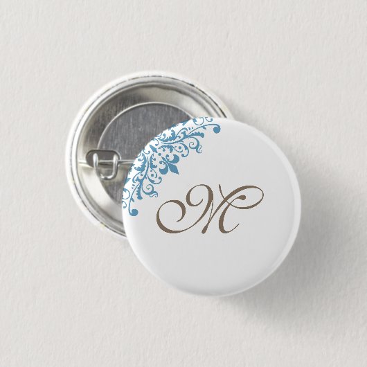 Französische Blue Lilie Initial Script Monogram Button (Vorne & Hinten)