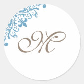 Französische Blue Lilie Initial Script Monogram Runder Aufkleber (Vorderseite)