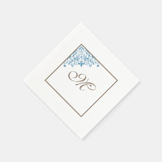 Französische Blue Lilie Initial Script Monogram Serviette (Ecke)