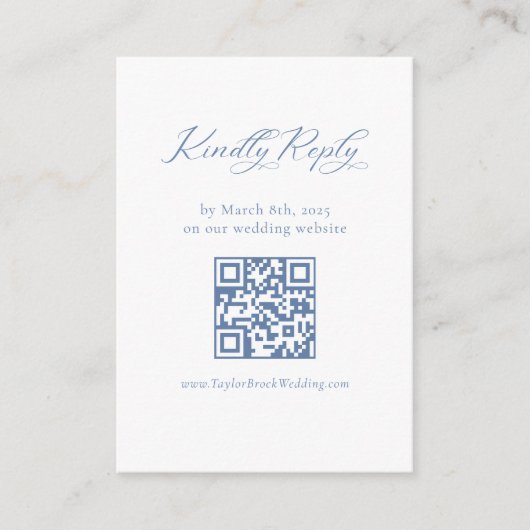 Französische Blue Wedding RSVP QR Code Enclosure C Begleitkarte (Vorderseite)