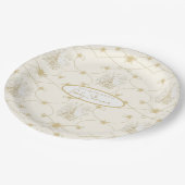 Französische Blumenbeere Elegante Bienen Elfenbein Pappteller (Schrägansicht)