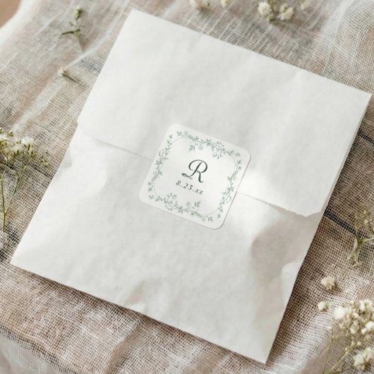 Französische Blumengebinde in Hellgrün Vintage Mon Quadratischer Aufkleber