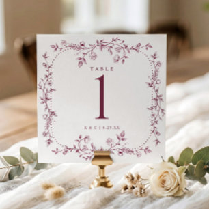 Französische Blumengraphiken in Rotwein-Hochzeitst Einladung