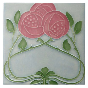 Französische Blumenrosen Art Nouveau Rosa Blau Fliese