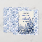 Französische Blumentoilblauer Einladung (Vorne/Hinten)