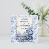 Französische Blumentoilblauer Einladung (Stehend Vorderseite)