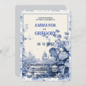 Französische Blumentoilblauer Einladung (Vorne/Hinten)