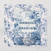 Französische Blumentoilblauer Einladung (Vorne/Hinten)