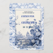 Französische Blumentoilblauer Einladung (Vorne/Hinten)