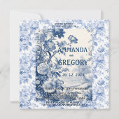 Französische Blumentoilblauer Einladung (Vorderseite)