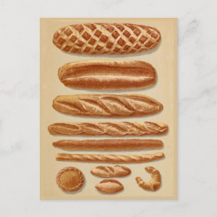 Französische Breads Vintage Illustrationsdiagramme Postkarte