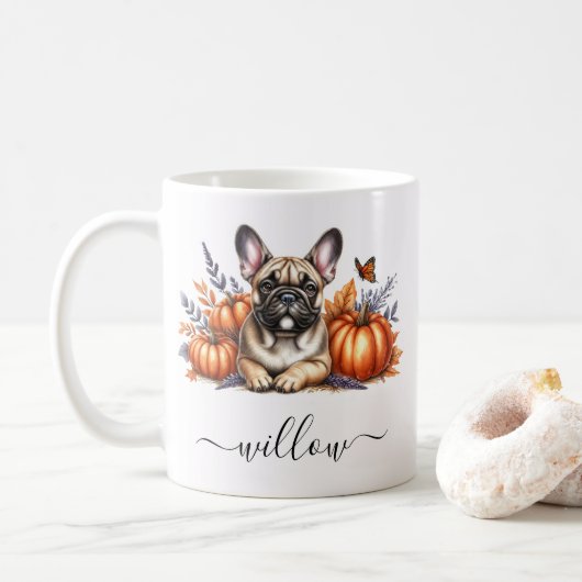 Französische Bulldog-Fall-Tasse mit Personalisiert Kaffeetasse (Mit Donut)