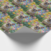 Französische Bulldog-Frühlingsblumen Malerei Geschenkpapier (Ecke)